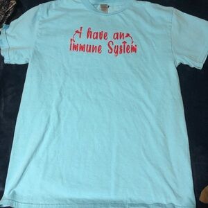 Gildan Sky Blue Tee with Bold Red Text